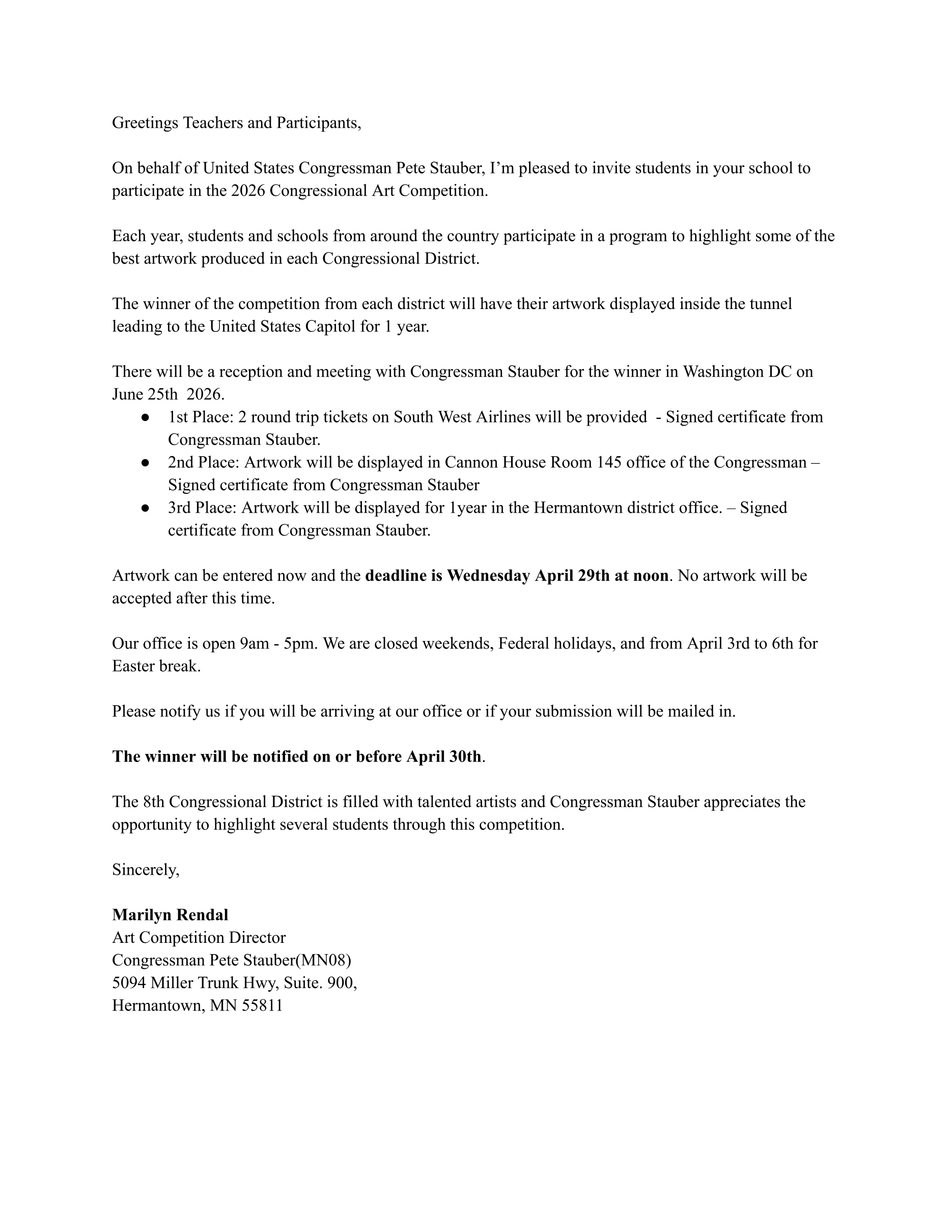 Letter from Academy Director