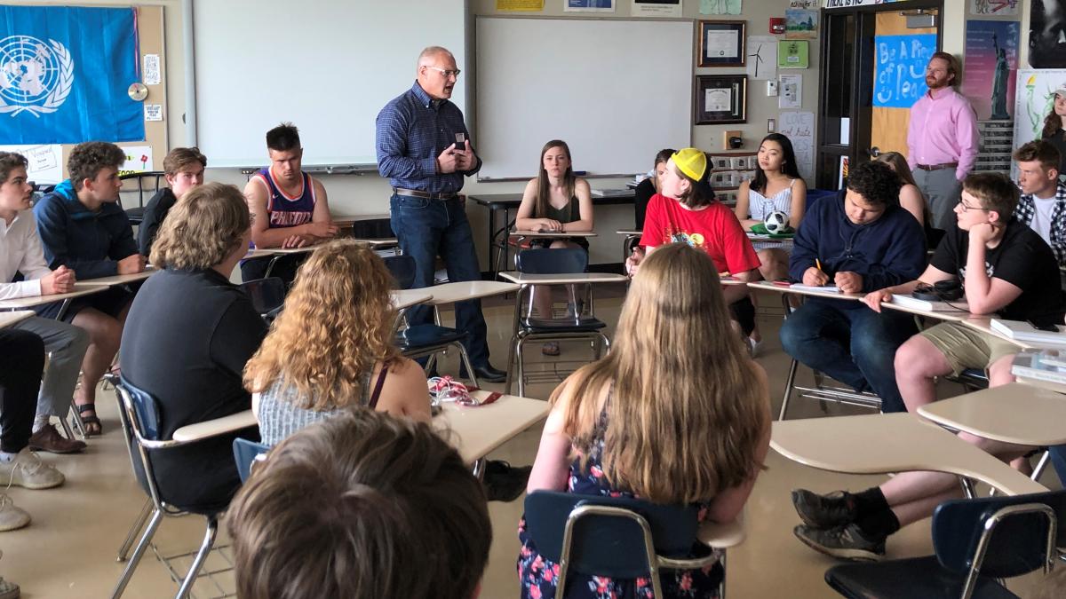 Congressman Stauber in a classroom with students